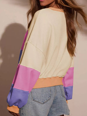Color Block Drop Shoulder Sweatshirt - StyleLure