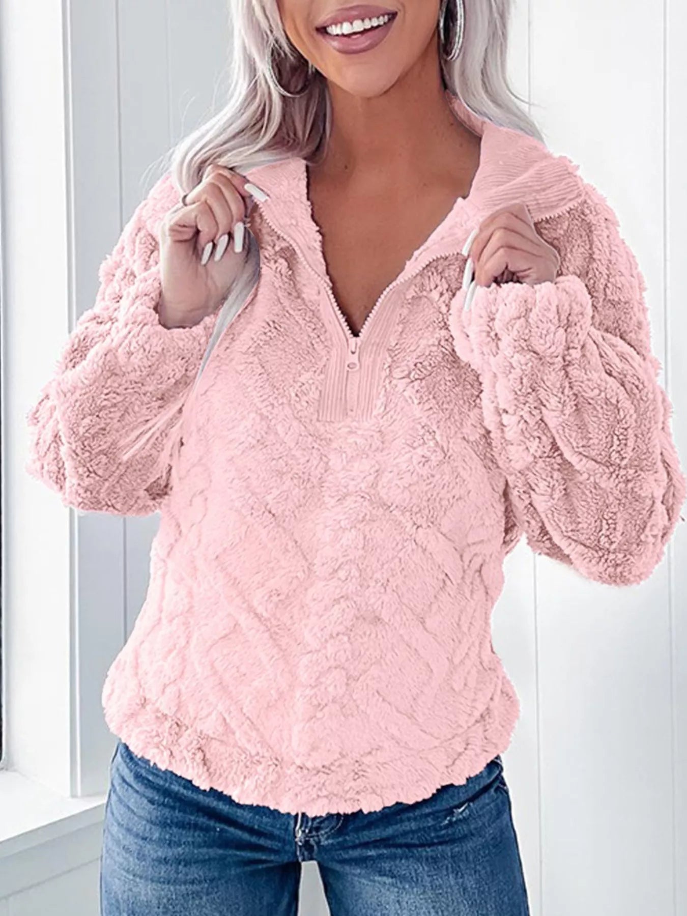 Cozy Fleece Quarter Zip Sweatshirt - StyleLure