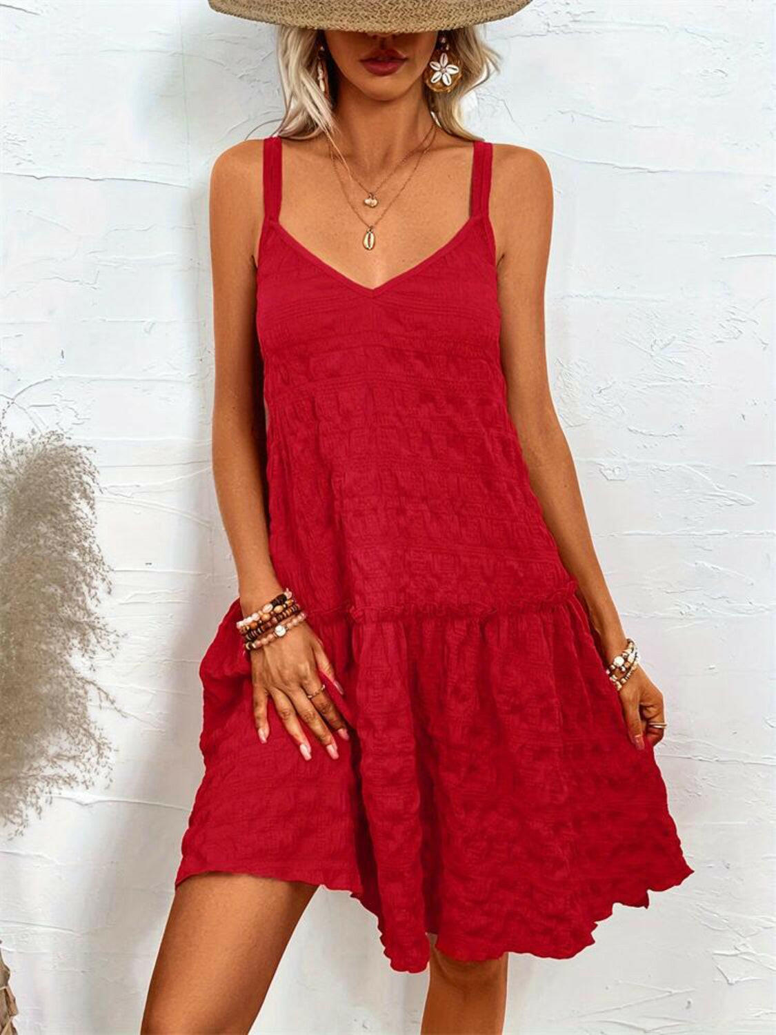 Crisscross Double Spaghetti Straps Tiered Cami Dress - StyleLure