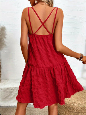 Crisscross Double Spaghetti Straps Tiered Cami Dress - StyleLure