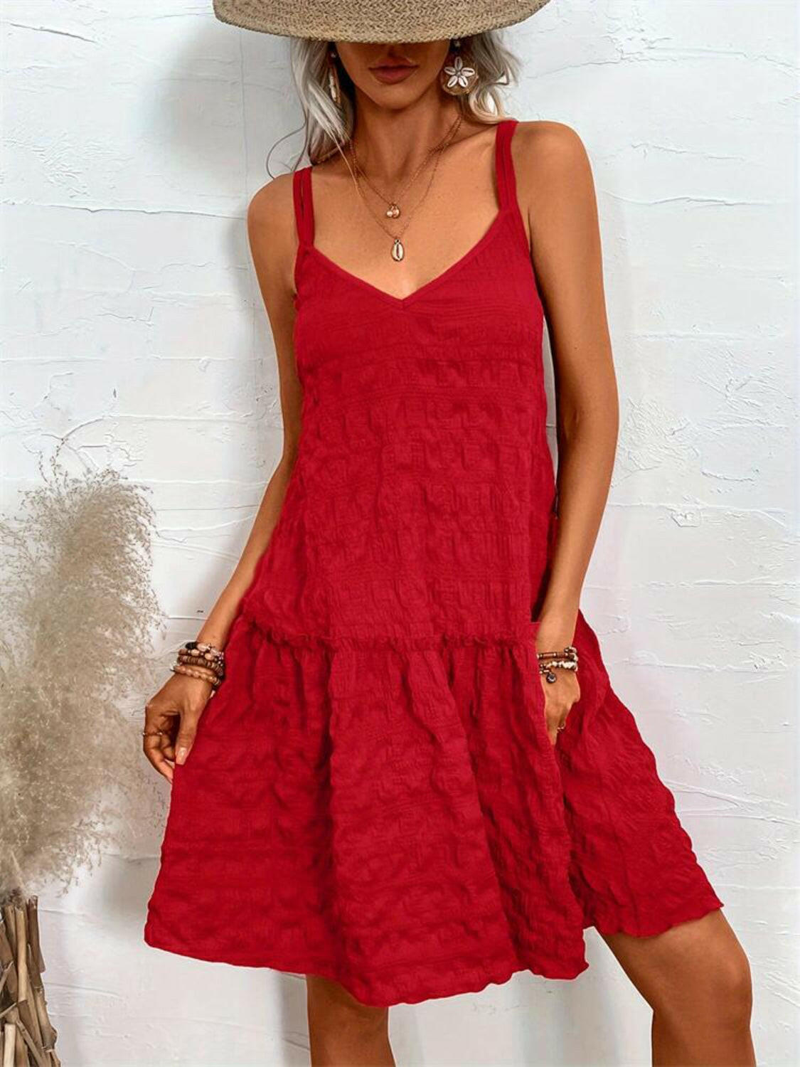 Crisscross Double Spaghetti Straps Tiered Cami Dress - StyleLure