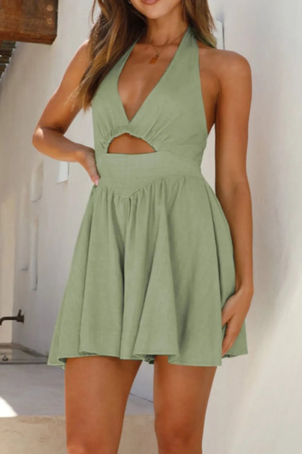 Cutout Halter Neck Mini Dress - StyleLure