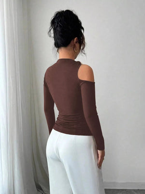 Cutout One - Shoulder Long Sleeve T-Shirt - StyleLure
