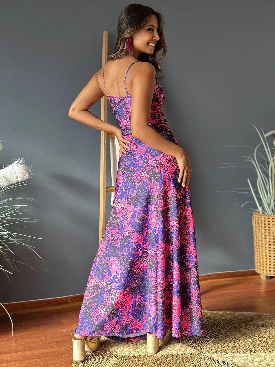 Twisted Printed V-Neck Cami Dress - StyleLure