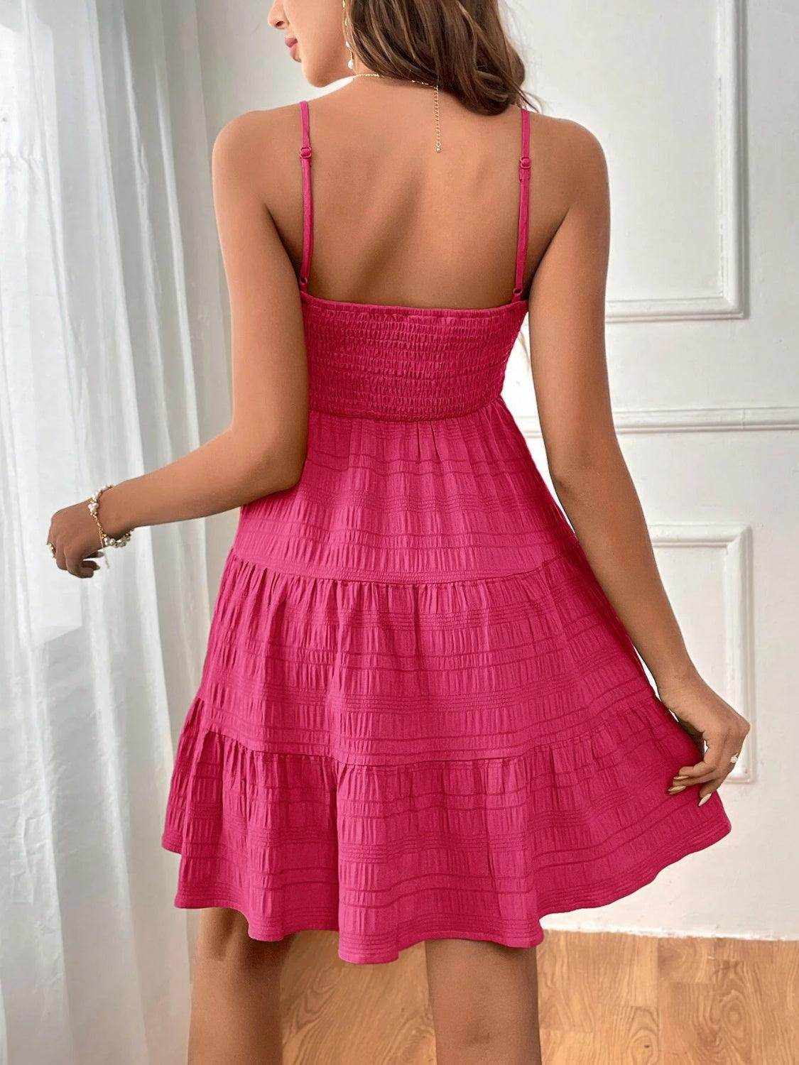 Smocked Tiered Sleeveless Mini Dress - StyleLure