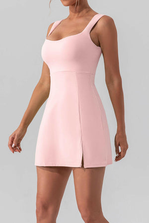 Square Neck Sleeveless Slit Mini Active Dress - StyleLure