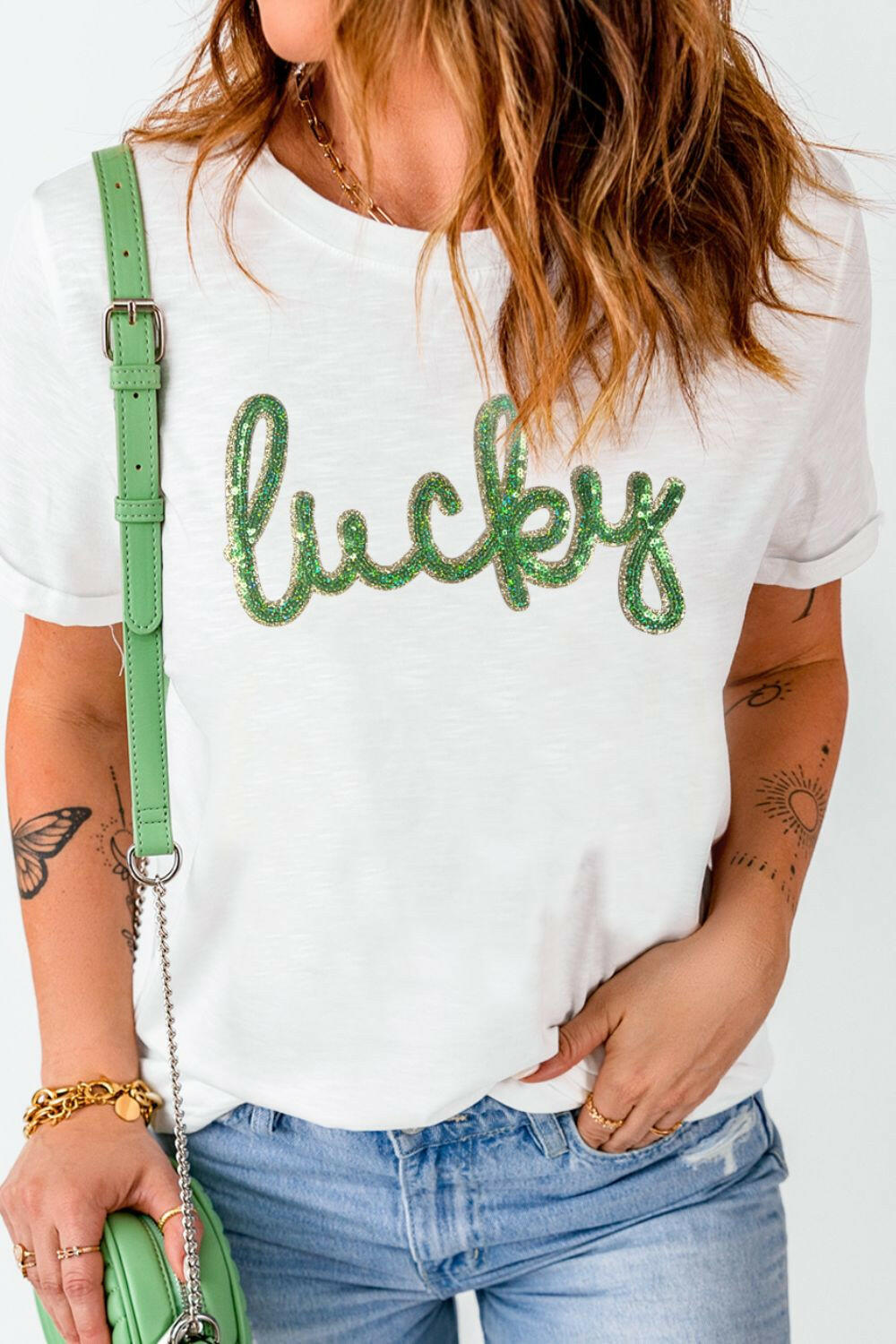 Sequined Lucky St.Patricks Day T-Shirt - StyleLure