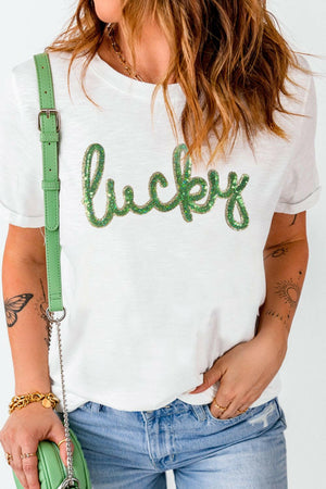 Sequined Lucky St.Patricks Day T-Shirt - StyleLure
