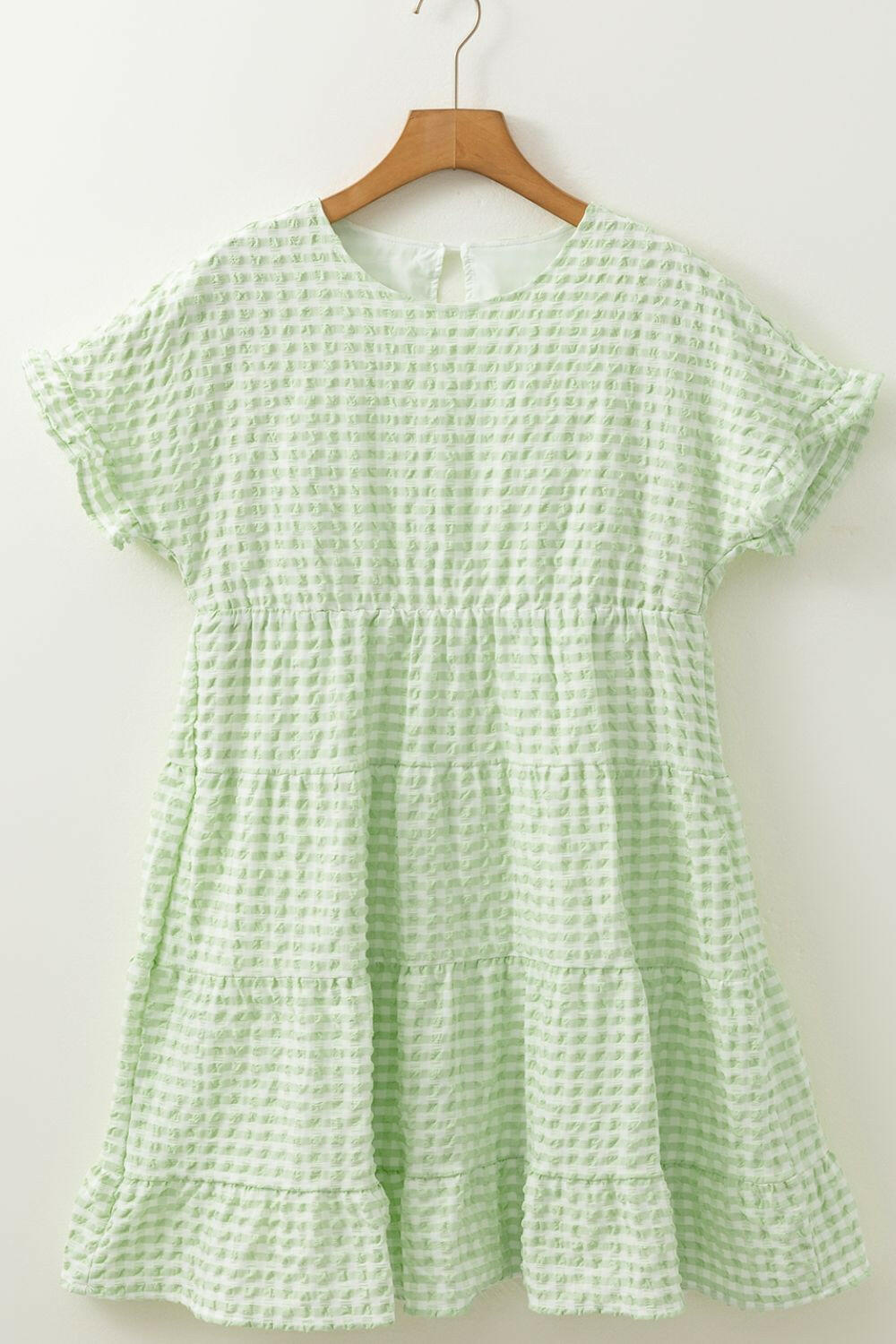 Textured Short Sleeve Tiered Mini Dress - StyleLure