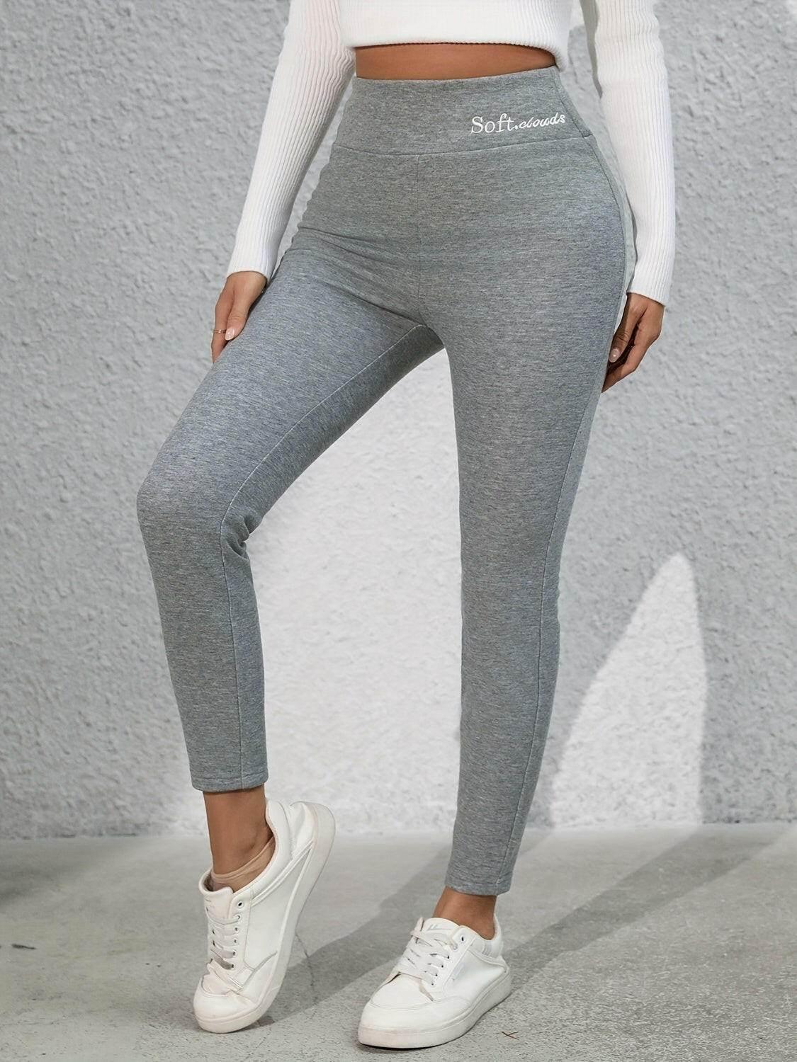 Full Size Letter Embroidered High Waist Leggings - StyleLure