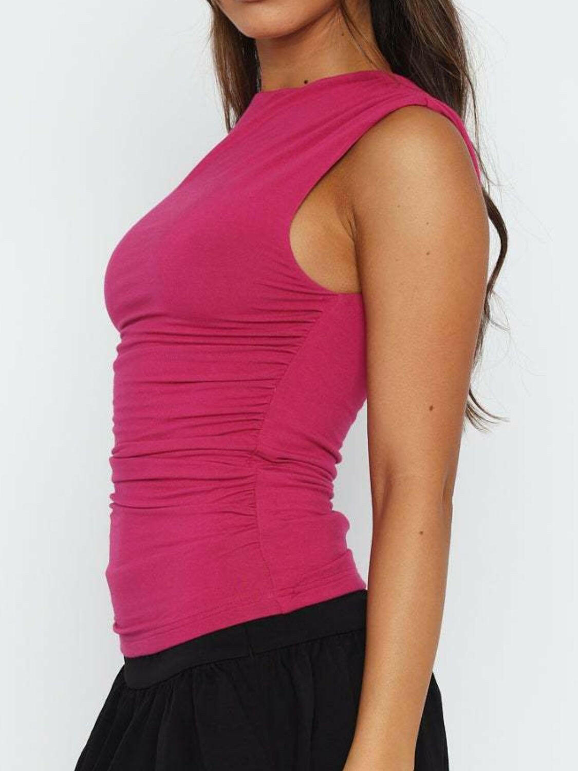 Ruched Round Neck Tank - StyleLure
