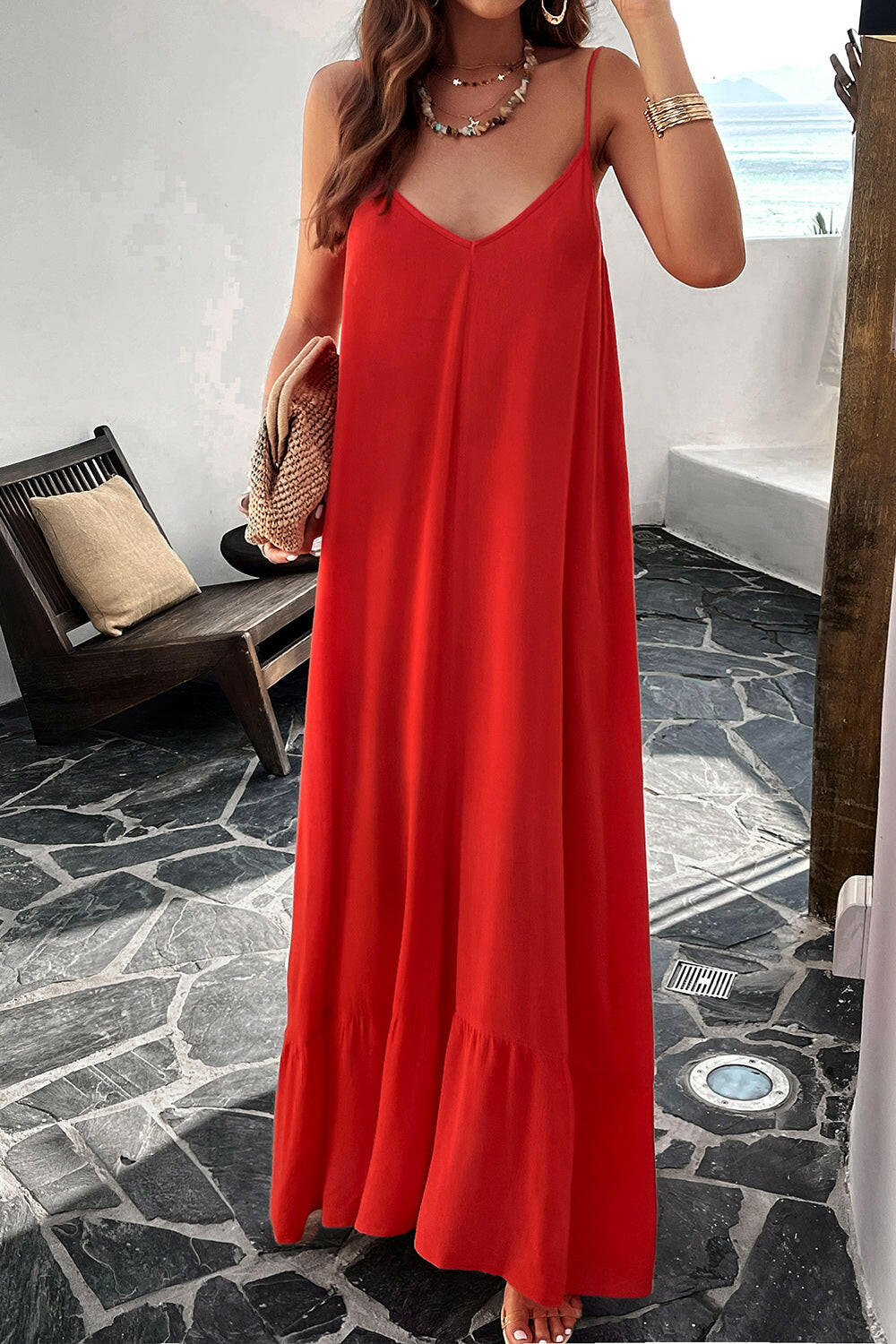 Devine Backless Maxi Cami Dress with Pockets - StyleLure