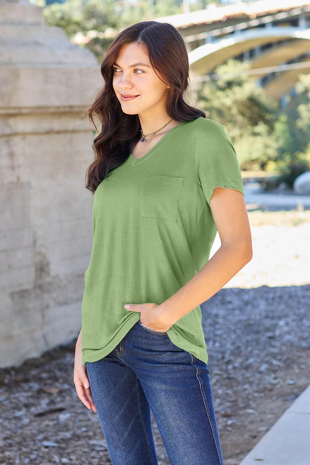 Basic Bae Bamboo Full Size V-Neck Short Sleeve T-Shirt - StyleLure