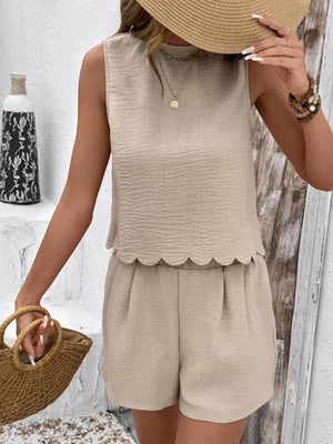 Round Neck Sleeveless Top and Shorts Set - StyleLure