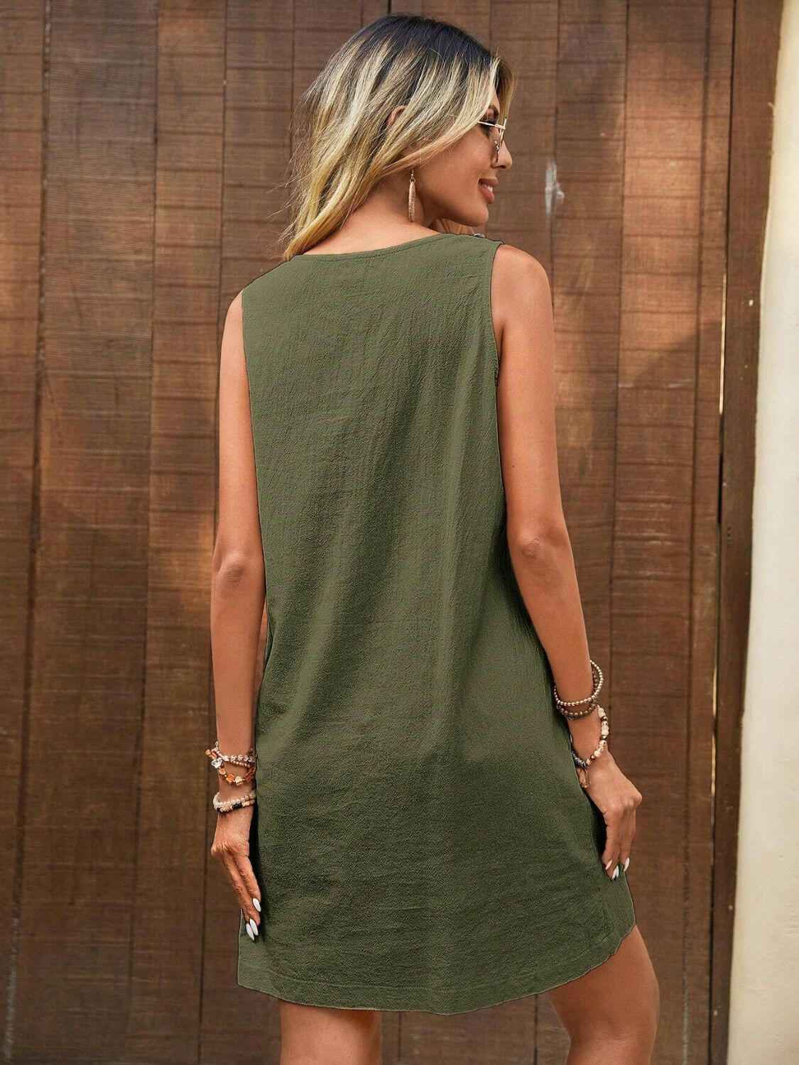 Decor Button Mini Tank Dress with Pockets - StyleLure