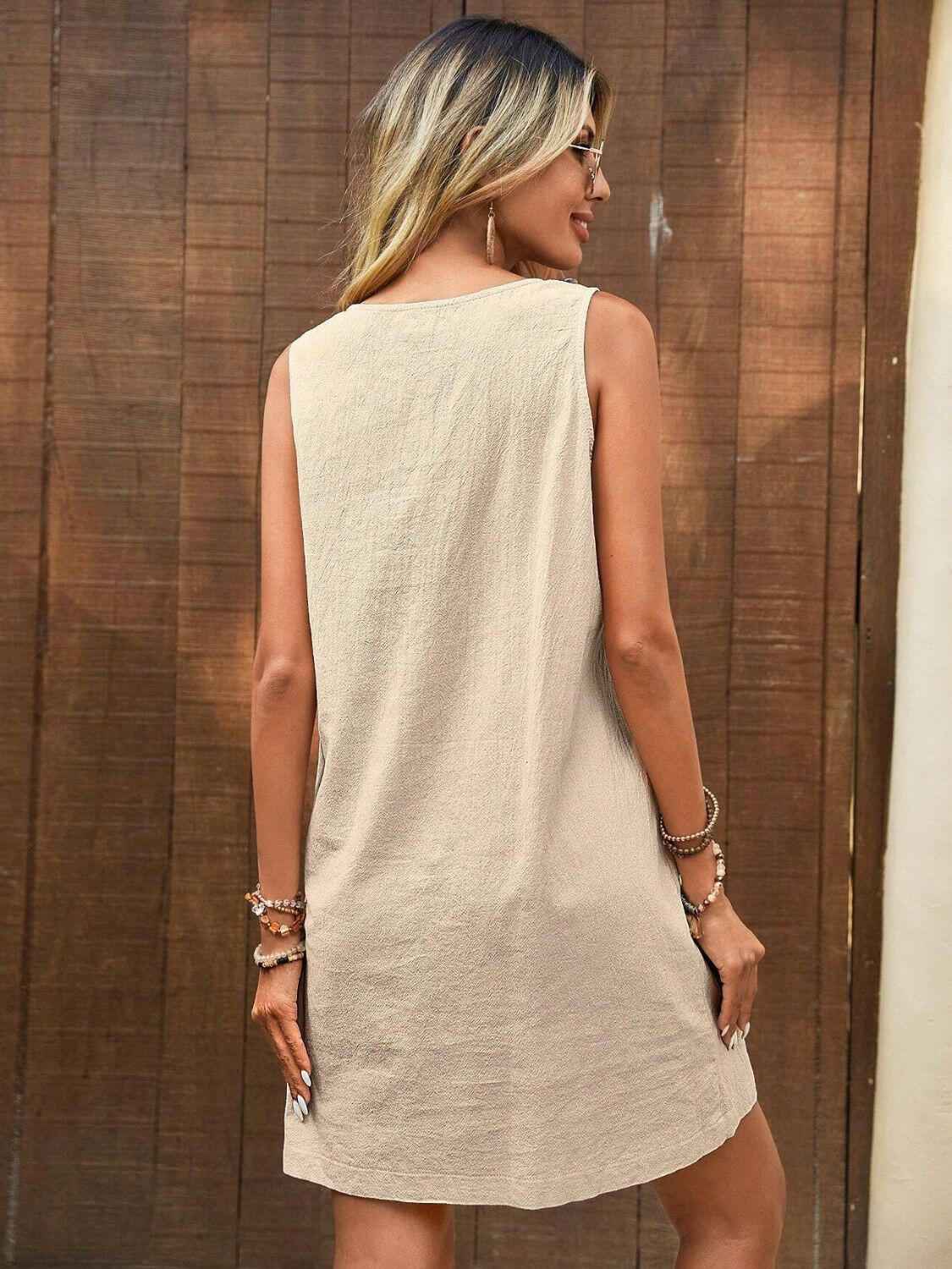 Decor Button Mini Tank Dress with Pockets - StyleLure