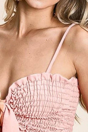 BiBi Woven Color Block Smocked with Ribbon Bra Top - StyleLure