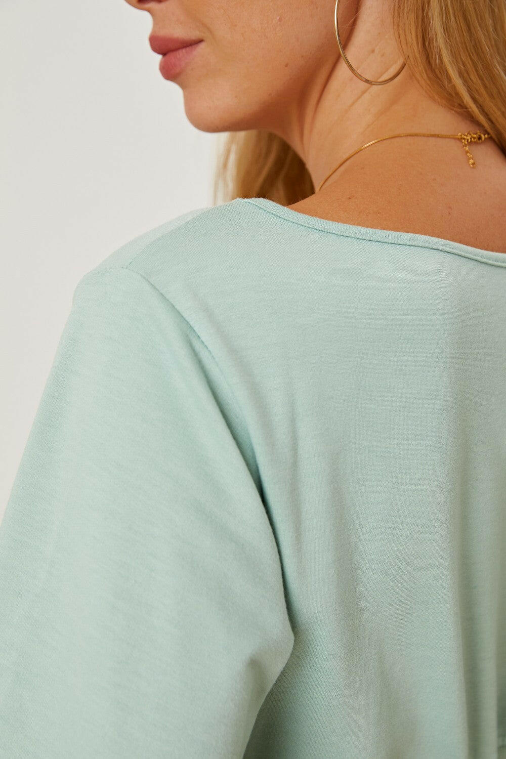 Boat Neck Lantern Sleeve Blouse - StyleLure