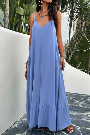 Devine Backless Maxi Cami Dress with Pockets - StyleLure