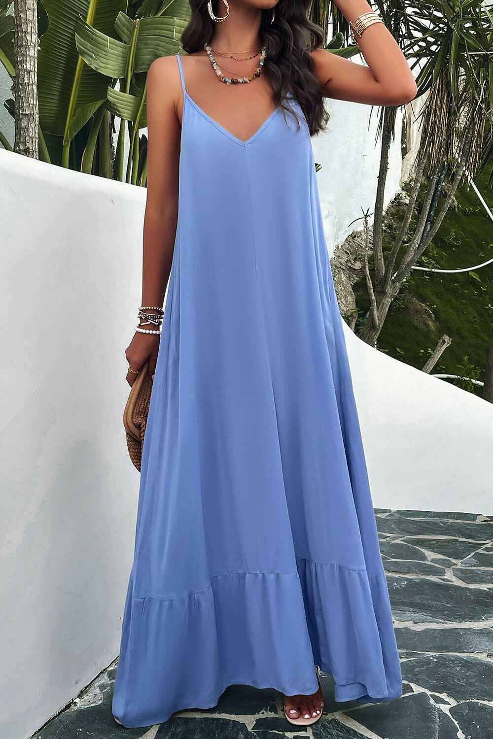 Devine Backless Maxi Cami Dress with Pockets - StyleLure