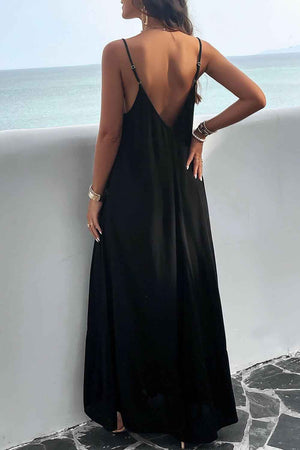 Devine Backless Maxi Cami Dress with Pockets - StyleLure