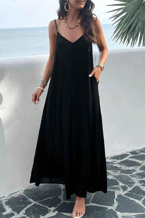 Devine Backless Maxi Cami Dress with Pockets - StyleLure