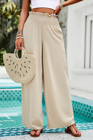 Devine Smocked Wide Leg Pants with Pockets - StyleLure