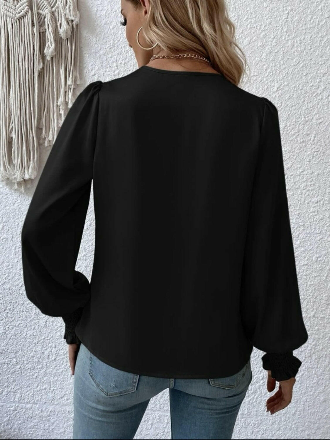 Surplice Smocked Lantern Sleeve Blouse - StyleLure