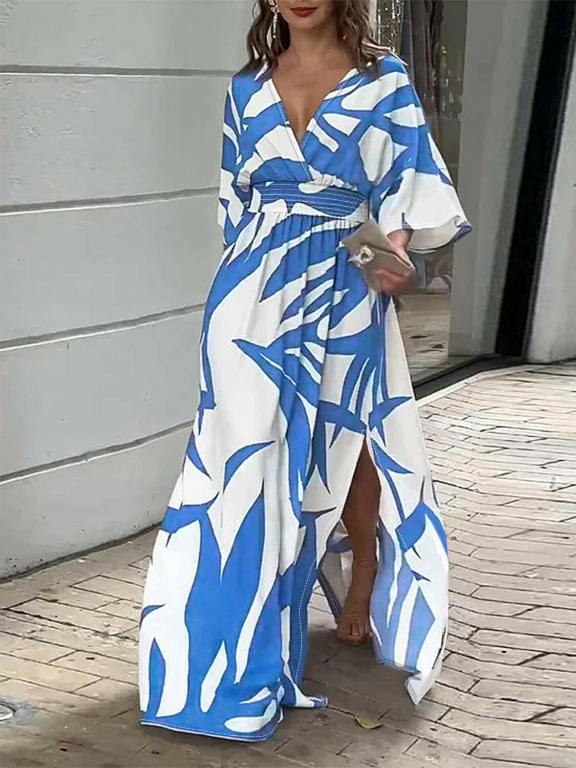 Slit Printed Surplice Maxi Dress - StyleLure