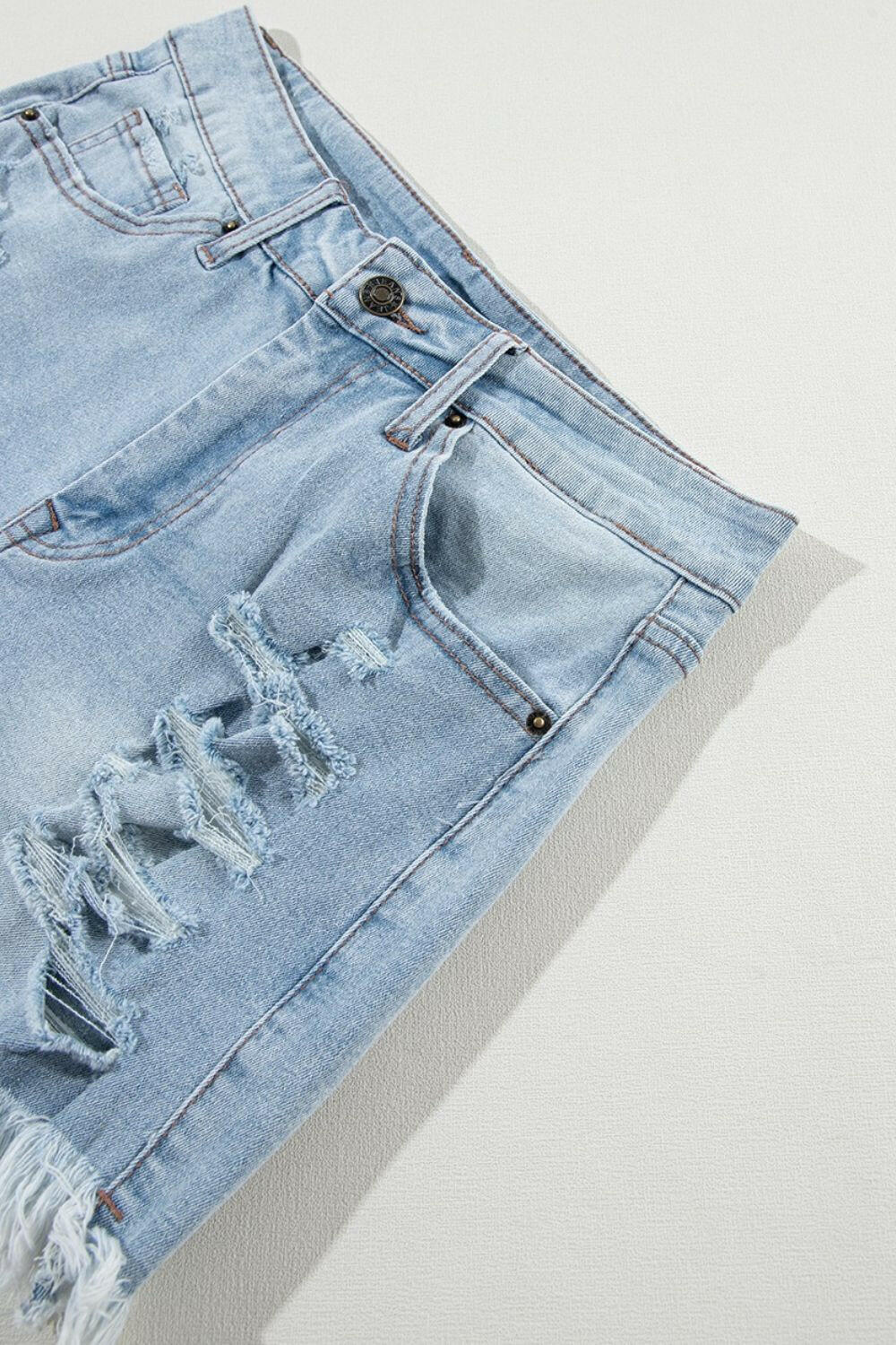 Distressed Raw Hem High Waist Denim Shorts - StyleLure
