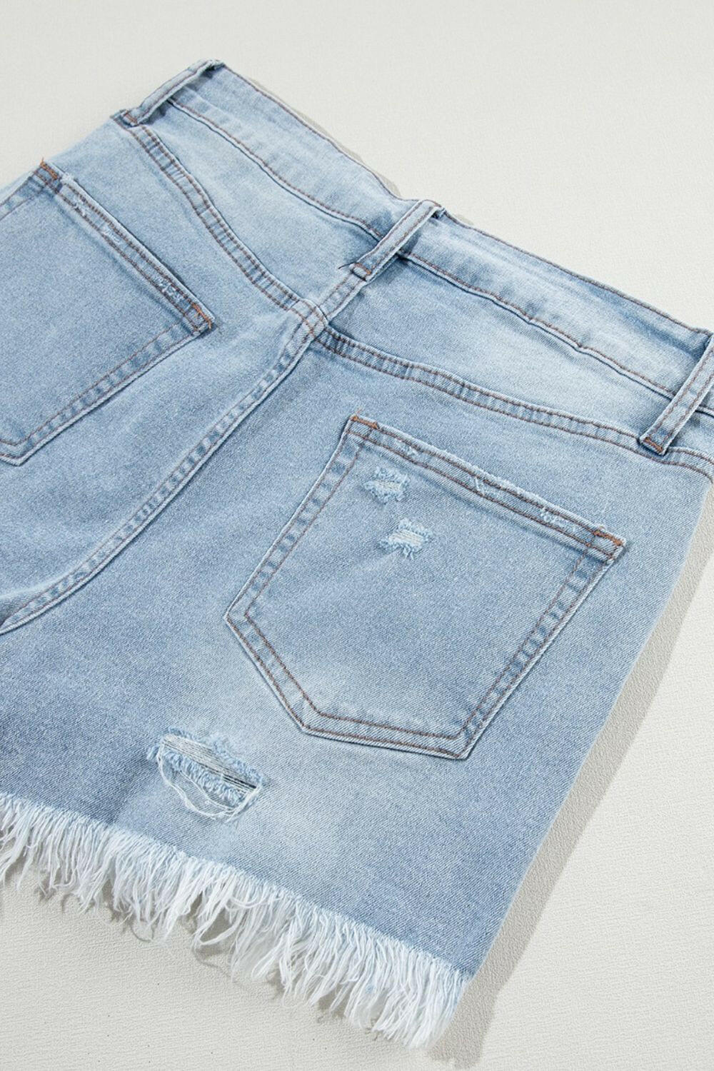 Distressed Raw Hem High Waist Denim Shorts - StyleLure