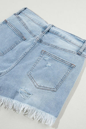 Distressed Raw Hem High Waist Denim Shorts - StyleLure