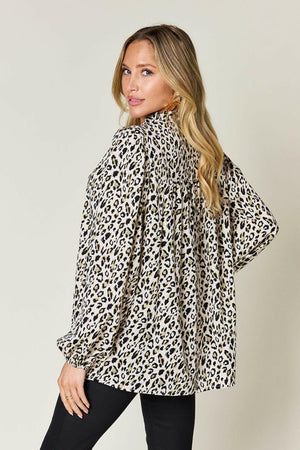 Double Take Full Size Leopard Long Sleeve Blouse - StyleLure