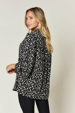 Double Take Full Size Leopard Long Sleeve Blouse - StyleLure