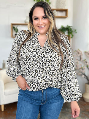 Double Take Full Size Leopard Long Sleeve Blouse - StyleLure