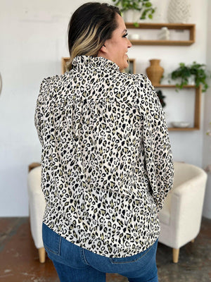 Double Take Full Size Leopard Long Sleeve Blouse - StyleLure