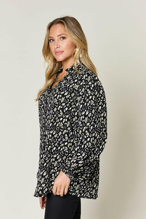 Double Take Full Size Leopard Long Sleeve Blouse - StyleLure