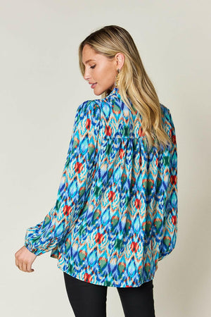 Double Take Full Size Printed Balloon Sleeve Blouse - StyleLure