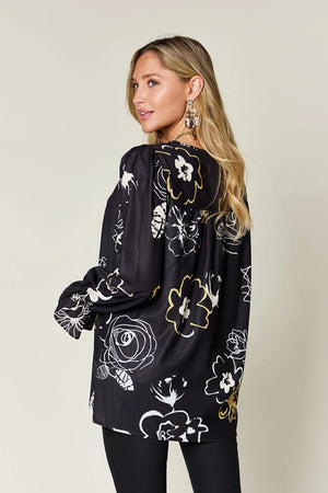 Double Take Full Size Printed Flounce Sleeve Blouse - StyleLure