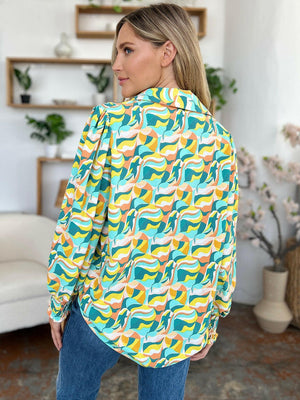 Double Take Full Size Printed Smocked Long Sleeve Blouse - StyleLure