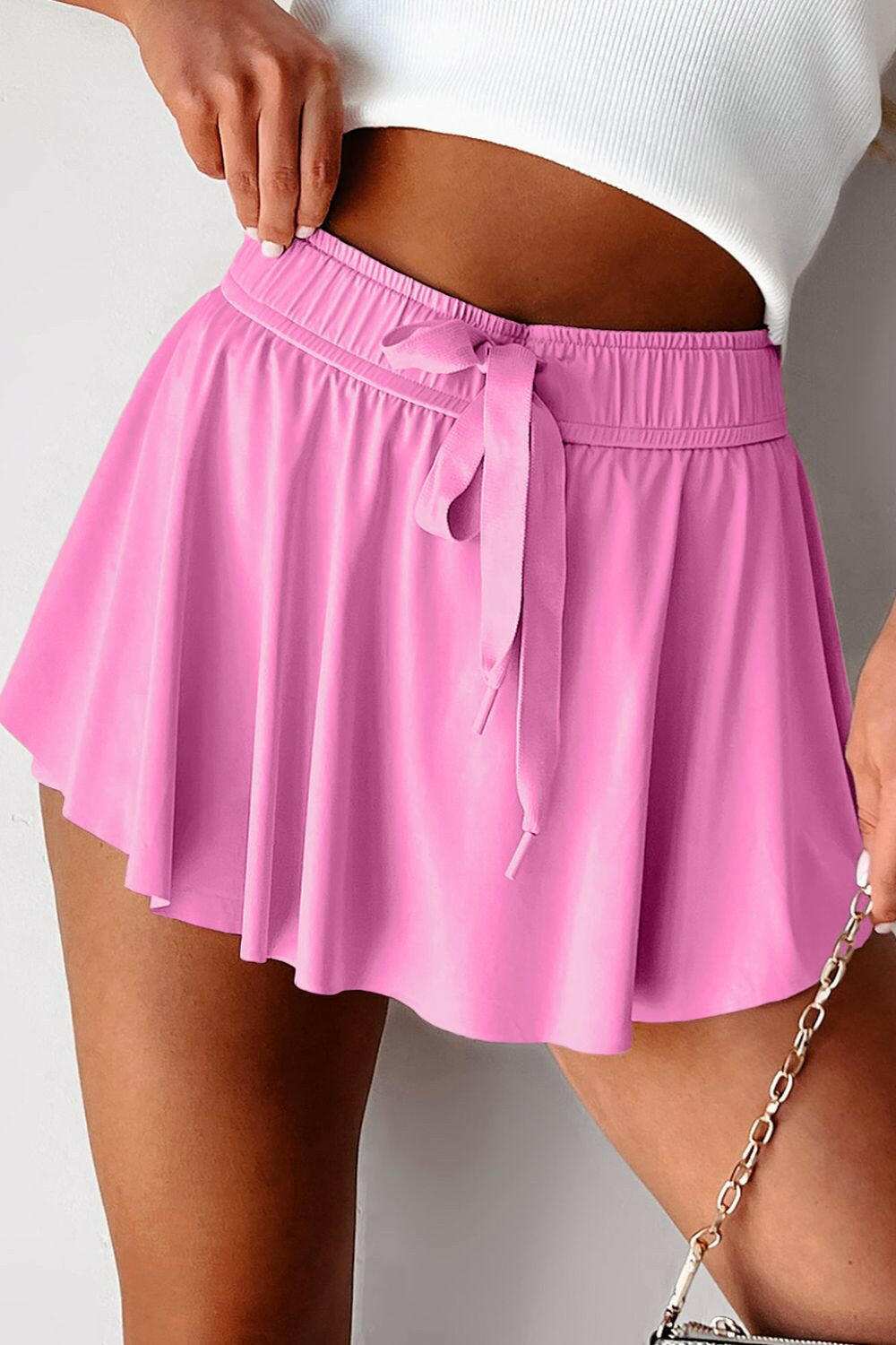 Drawstring High Waist Lined Active Skorts - StyleLure