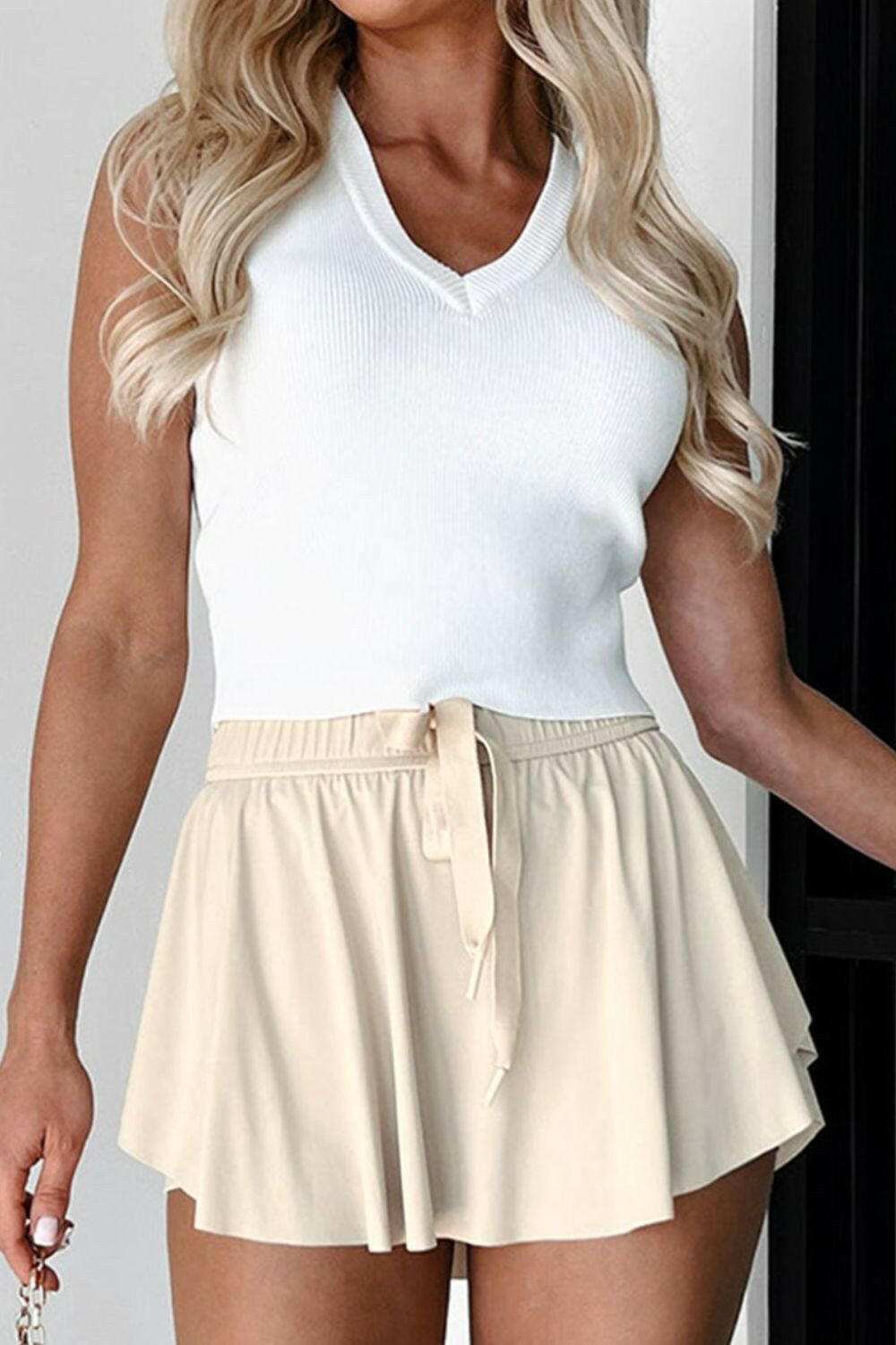 Drawstring High Waist Lined Active Skorts - StyleLure