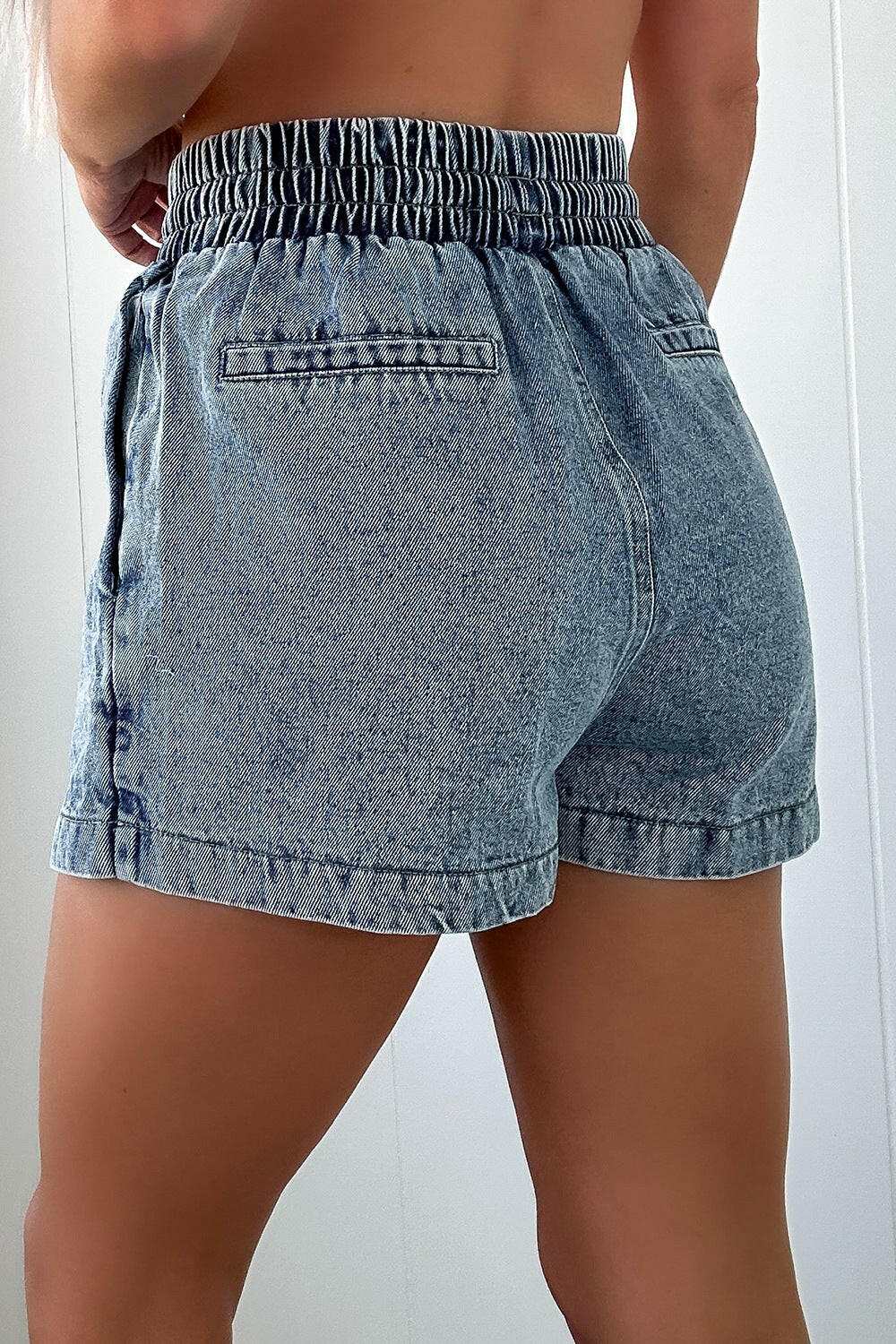 Drawstring High Waist Pocketed Denim Shorts - StyleLure