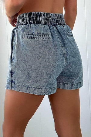 Drawstring High Waist Pocketed Denim Shorts - StyleLure