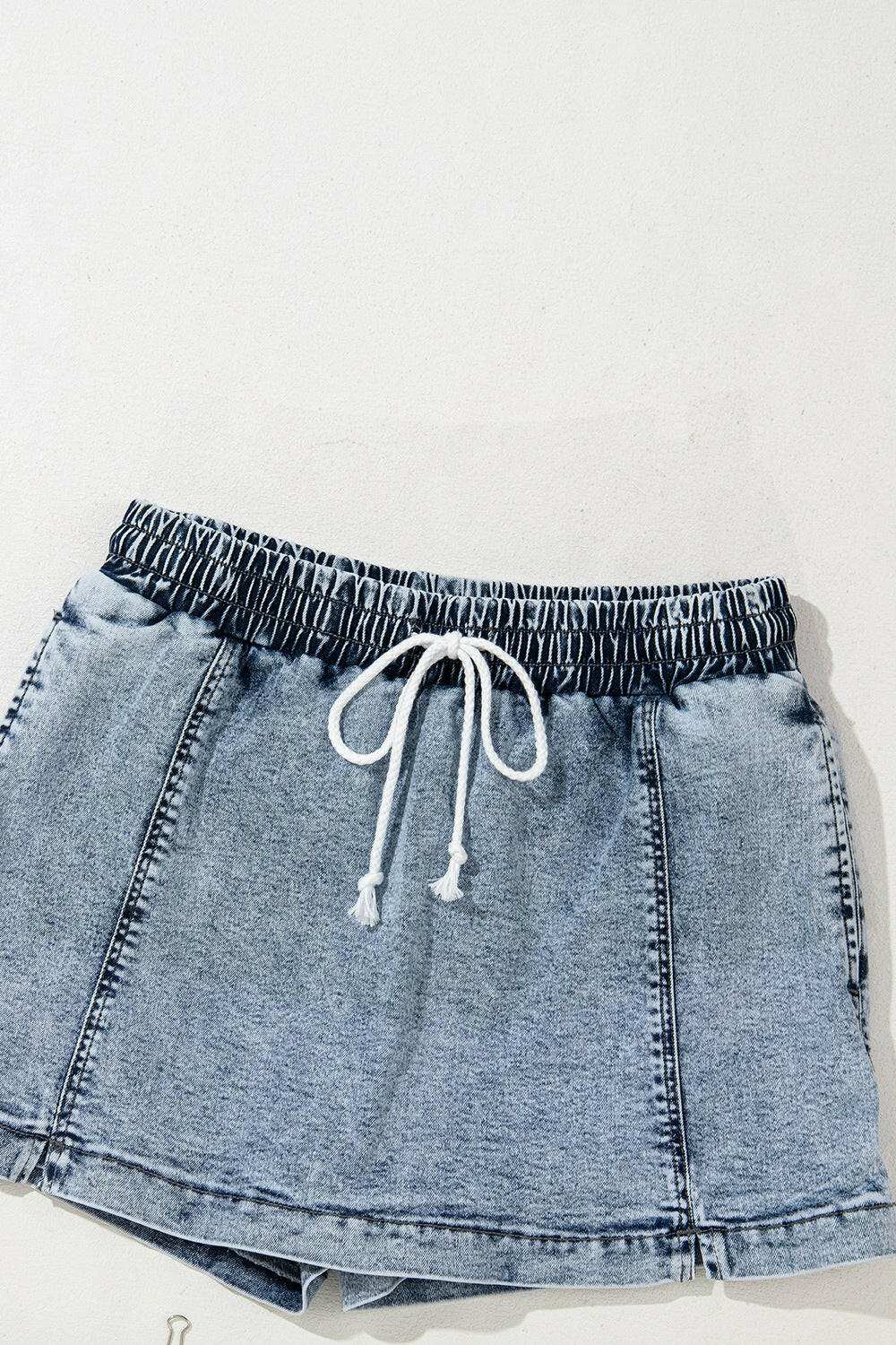 Drawstring High Waist Pocketed Denim Shorts - StyleLure