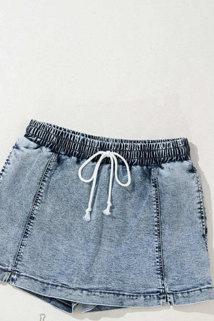 Drawstring High Waist Pocketed Denim Shorts - StyleLure