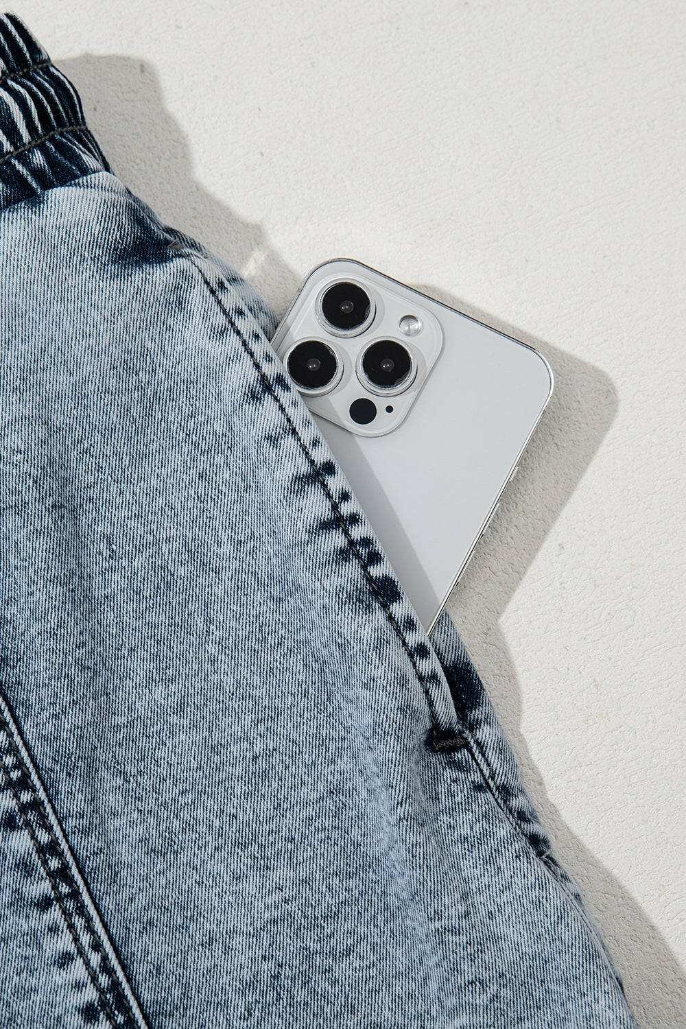 Drawstring High Waist Pocketed Denim Shorts - StyleLure