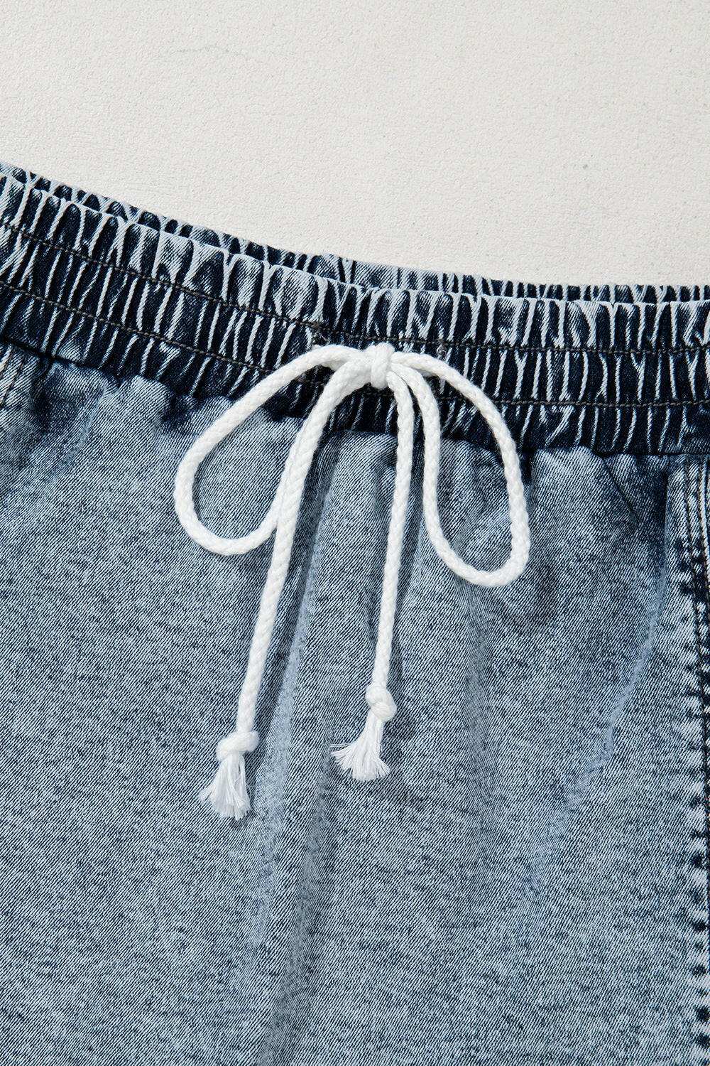 Drawstring High Waist Pocketed Denim Shorts - StyleLure