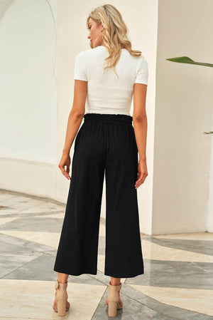 Drawstring Paperbag Waist Wide Leg Pants - StyleLure