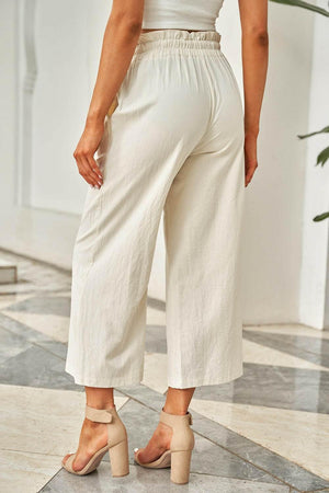 Drawstring Paperbag Waist Wide Leg Pants - StyleLure